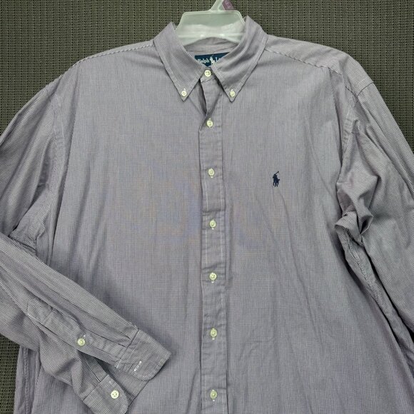 Ralph Lauren Blake XL Button-Down Shirt Purple White Checkered Pattern Cotton - Picture 4 of 7